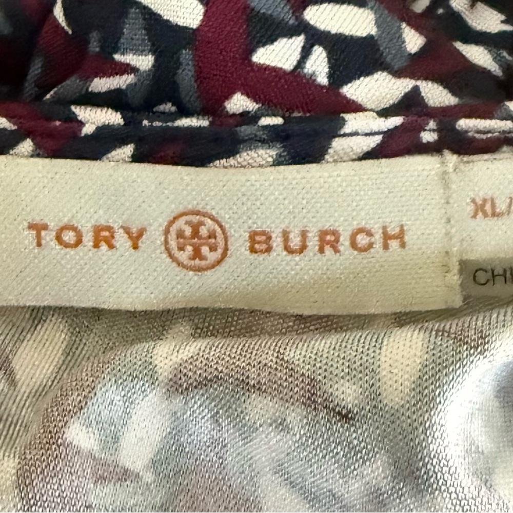 NWT Tory Burch Twist Front Stretch Midi Dress - Burgundy Multicolor! XL NEW! - Picture 6 of 10
